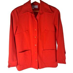 Womens Vintage Polyester Blazer Top Jacket Red Leisure Disco Cape Cod 16 L